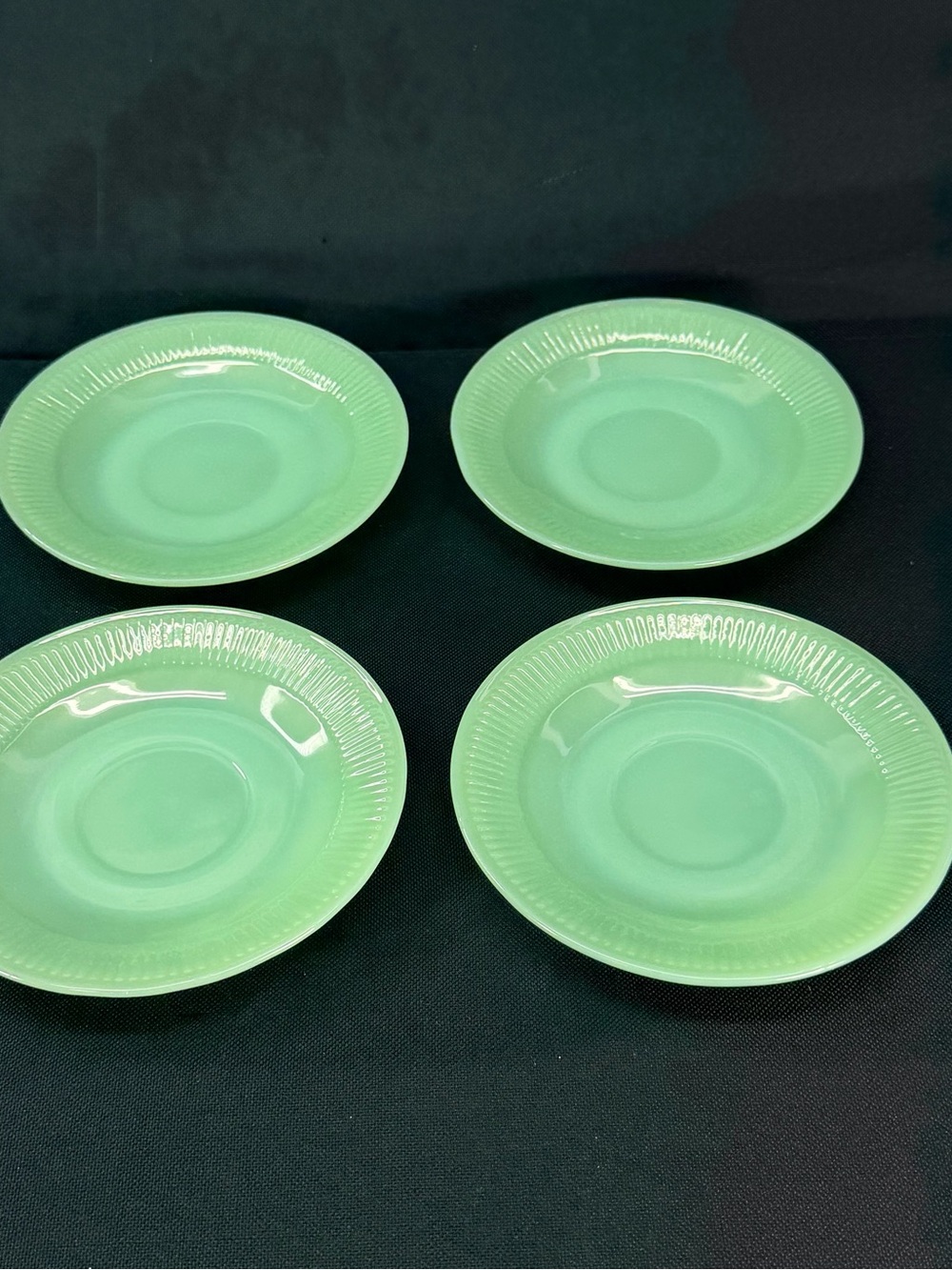 Fire King Jadeite Green Glass Ribbed Rim Dessert Plates - Set of 4